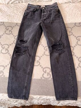 Agolde Black Distressed 90s Straight Jeans